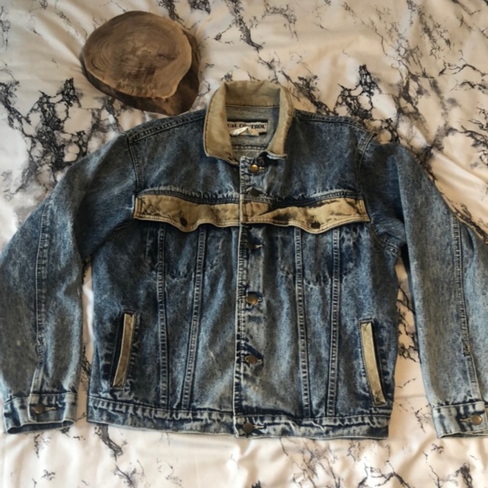 Dual Control 80s Jacket Denim with Leather Trim M